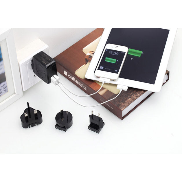 Huntkey TravelMate Multi Plugs USB Wall Charger Adapter 4.2 A US UK EU AU Plugs with Car Charger (D204) V28-D204