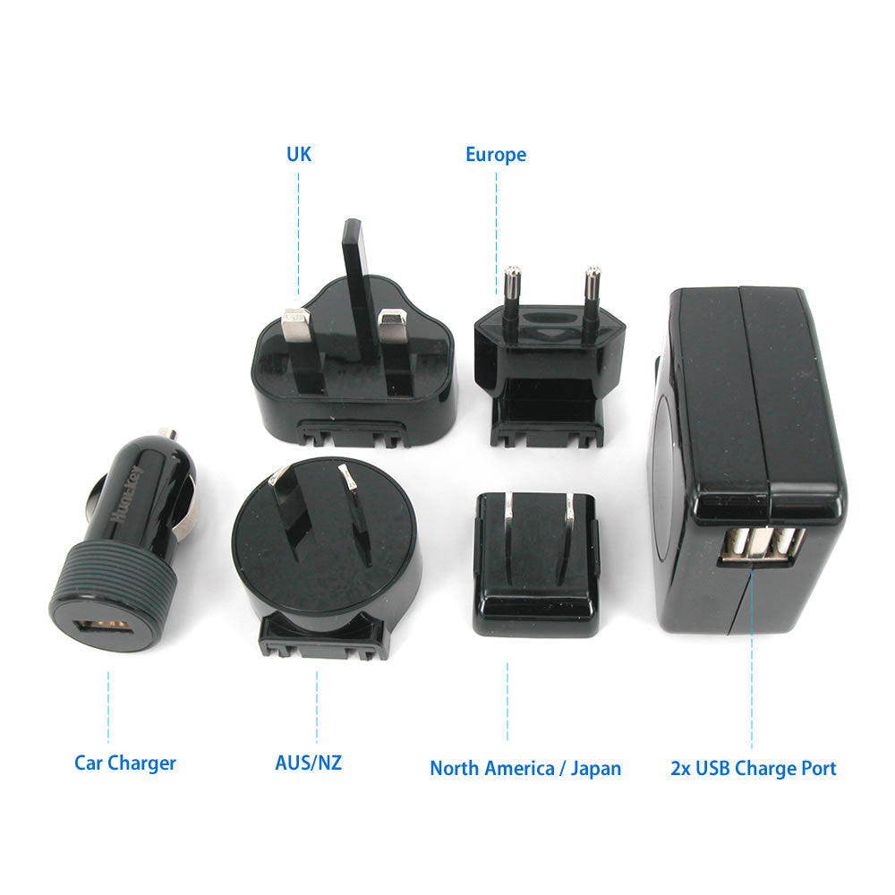 Huntkey TravelMate Multi Plugs USB Wall Charger Adapter 4.2 A US UK EU AU Plugs with Car Charger (D204) V28-D204