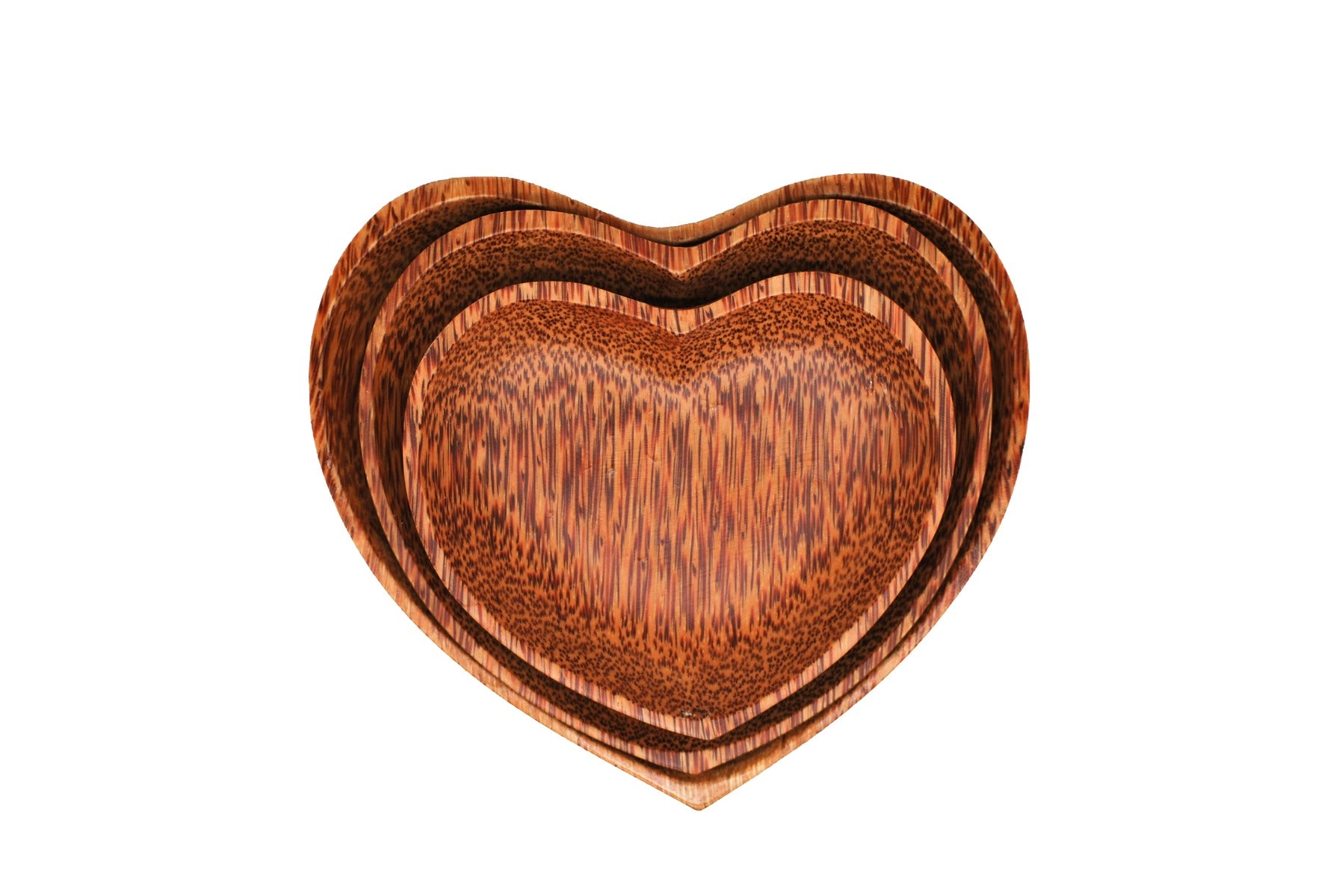 Set of 3 Coconut Wood Heart Shape Plates Natural V59-708