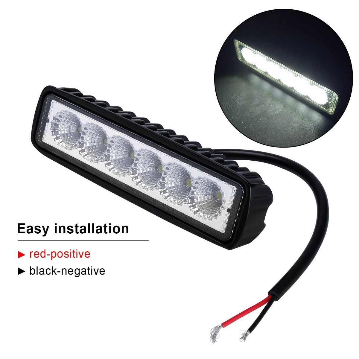 2 x 6inch 18W LED Work Light Bar Driving Lamp Flood Truck Offroad MINING UTE 4WD V94-4X4-WORK65W-181*2