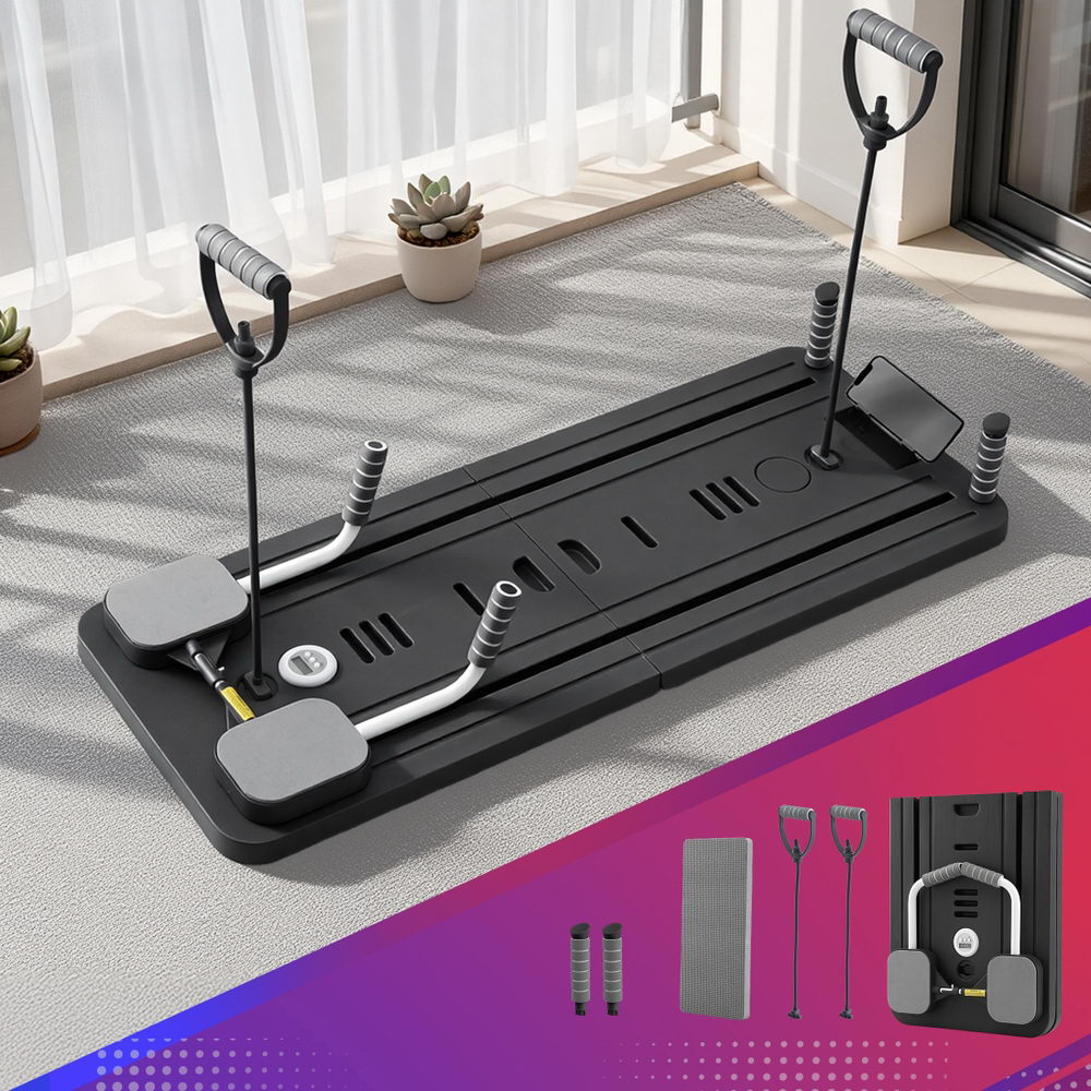 Everfit Pilates Board Foldable Reformer Multi Functional Exercise Trainer Black ABD-BOARD-4IN1-BK