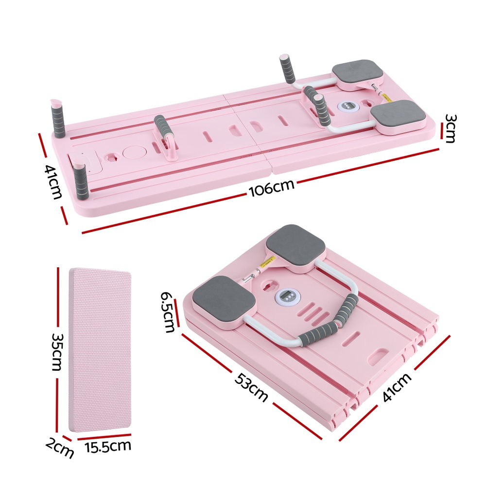 Everfit Pilates Board Foldable Reformer Multi Functional Exercise Trainer Pink ABD-BOARD-4IN1-PK
