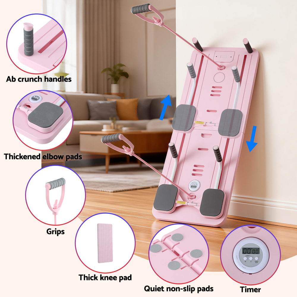Everfit Pilates Board Foldable Reformer Multi Functional Exercise Trainer Pink ABD-BOARD-4IN1-PK
