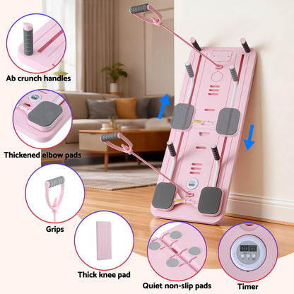 Everfit Pilates Board Foldable Reformer Multi Functional Exercise Trainer Pink ABD-BOARD-4IN1-PK