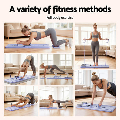 Everfit Pilates Board Foldable Reformer Multi Functional Exercise Trainer Purple ABD-BOARD-4IN1-PP