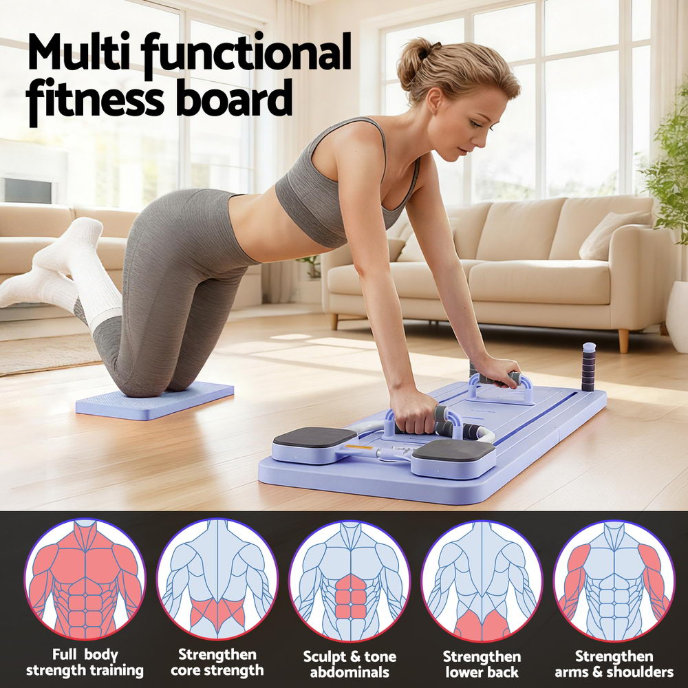 Everfit Pilates Board Foldable Reformer Multi Functional Exercise Trainer Purple
