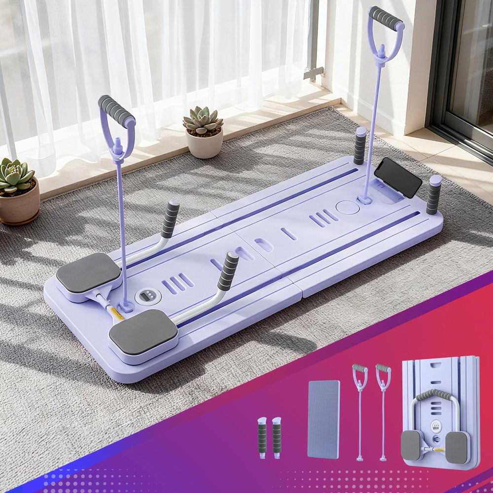 Everfit Pilates Board Foldable Reformer Multi Functional Exercise Trainer Purple ABD-BOARD-4IN1-PP