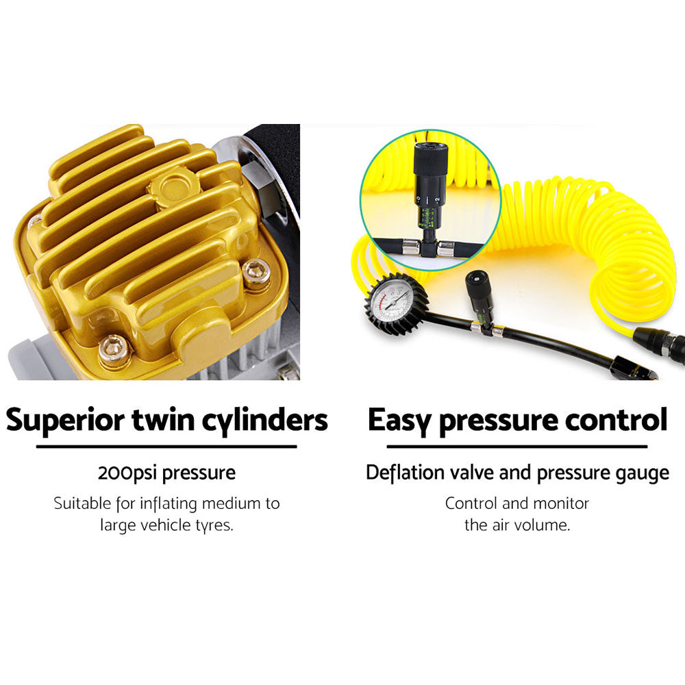 Giantz Air Compressor 12V 4x4 Tyre 200L/MIN Deflator Inflator Car Truck Portable AC-200L-GD