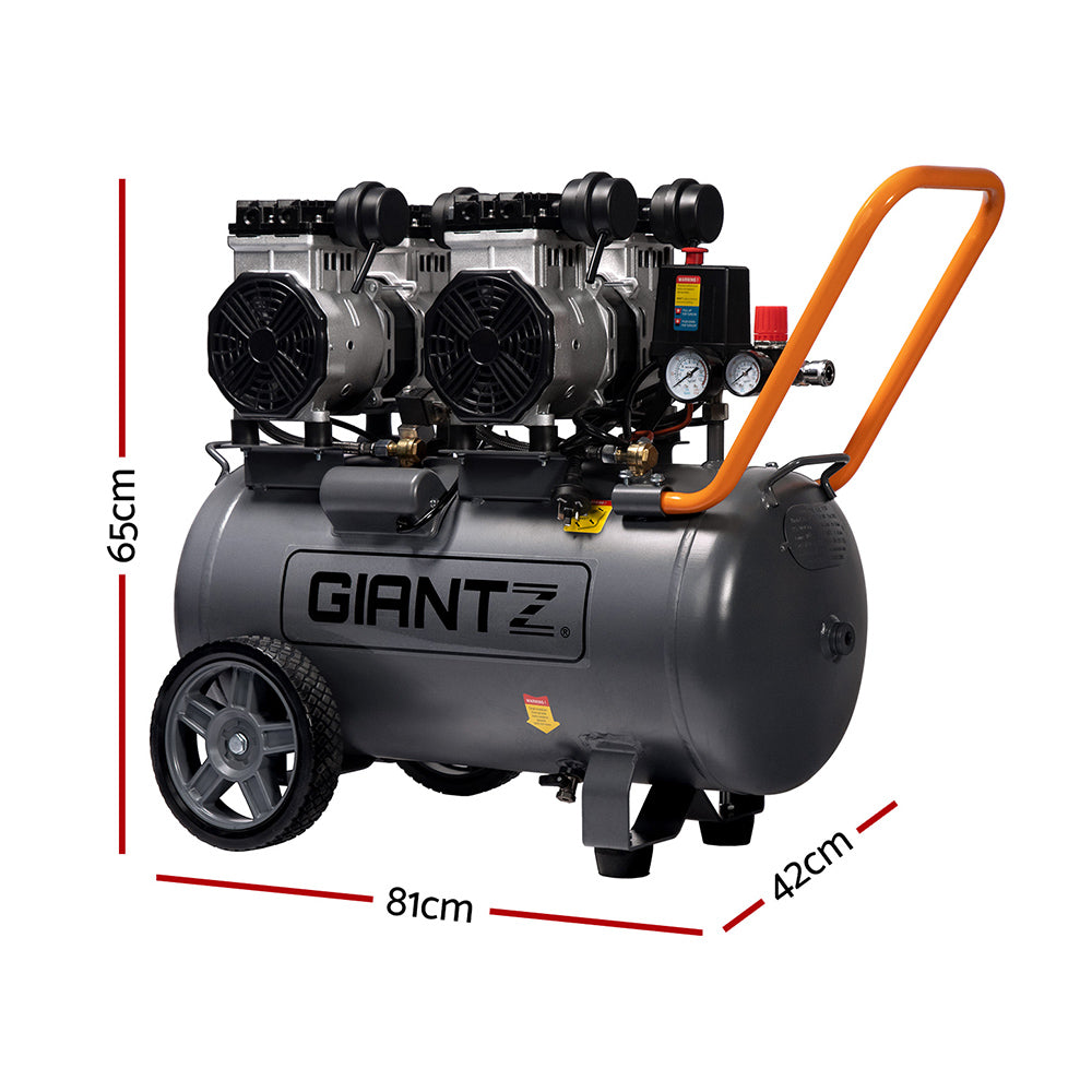 Giantz 50L Air Compressor 200L/min 3.0HP Oil-Free Quiet Electric Portable Air Inflator AC-200L-XL-GY