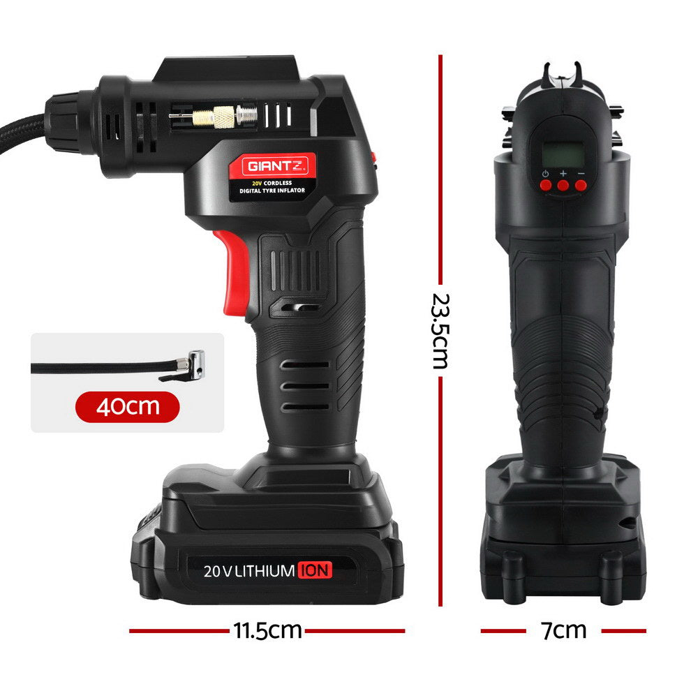 Giantz Cordless Tyre Inflator Portable Air Compressor Pump 20V 120PSI Digital LED AC-20V-BK