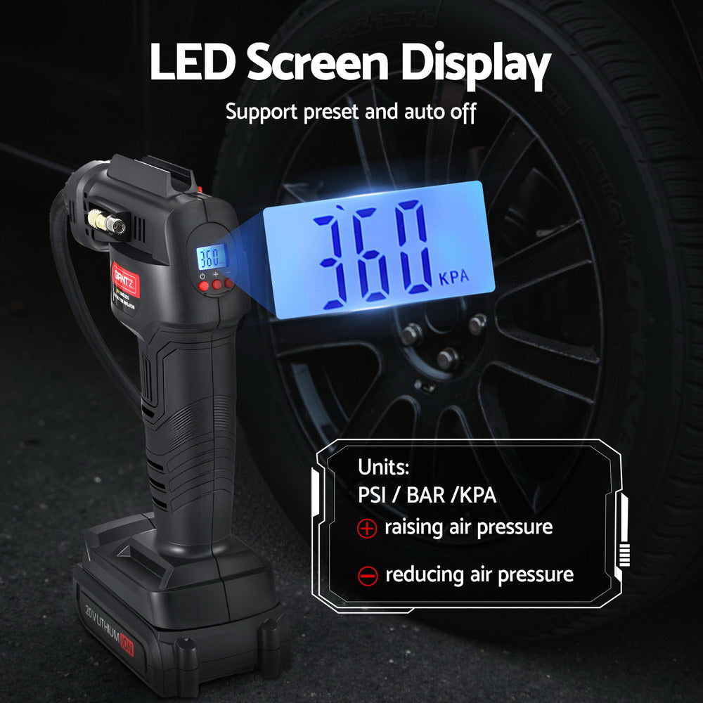 Giantz Cordless Tyre Inflator Portable Air Compressor Pump 20V 120PSI Digital LED AC-20V-BK