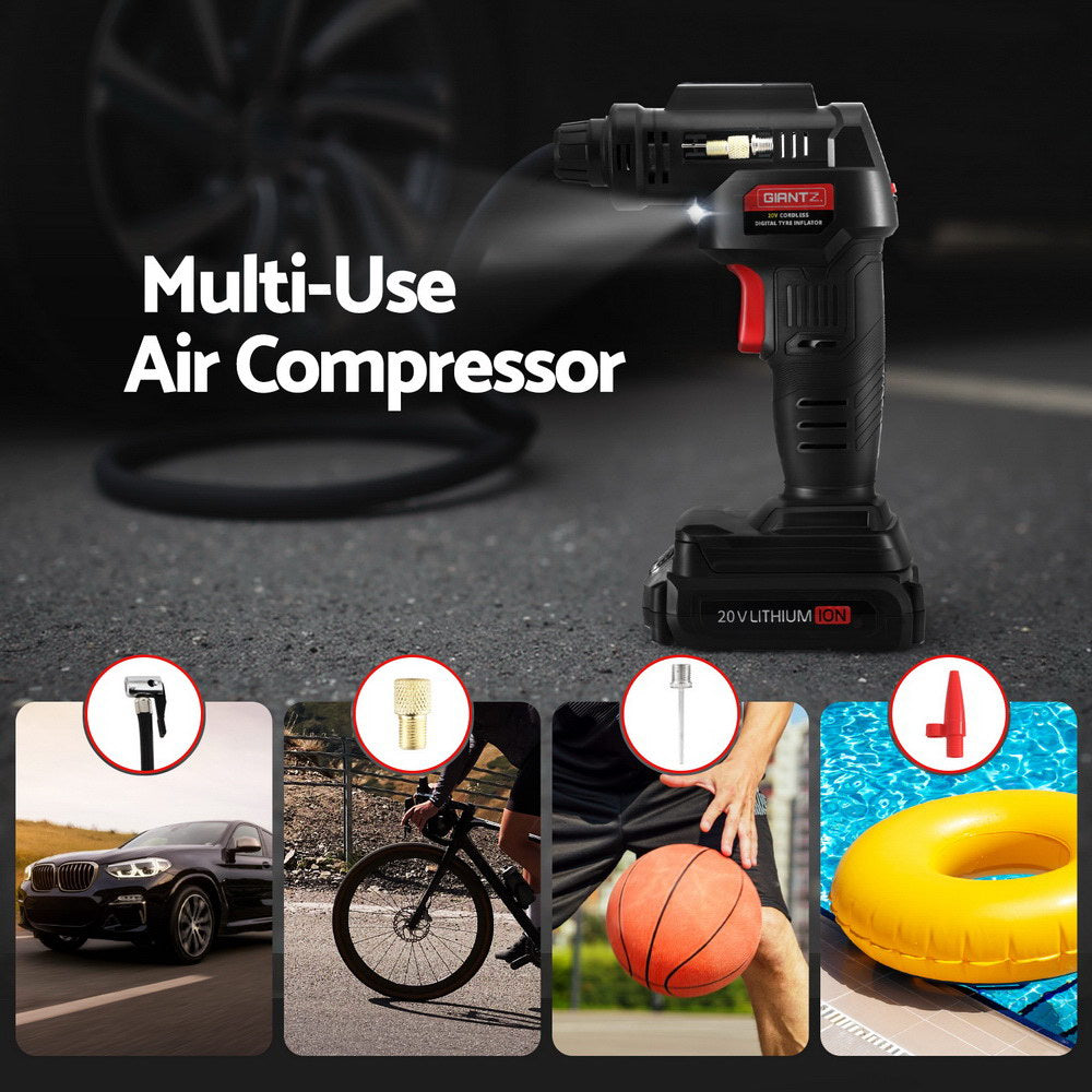 Giantz Cordless Tyre Inflator Portable Air Compressor Pump 20V 120PSI Digital LED AC-20V-BK