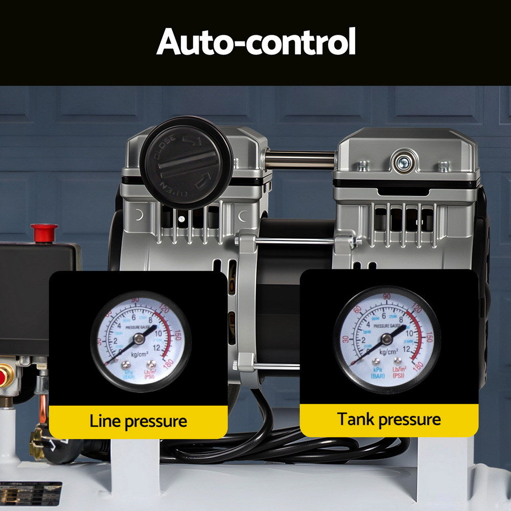 Giantz 24L Air Compressor Quiet 0.75HP Oil-Free Portable Tyre Inflator 40L/Min AC-24L-N-XL-WHT