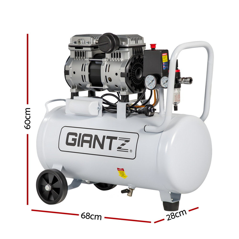 Giantz 30L Air Compressor Quiet 0.75HP Oil-Free Portable Tyre Inflator 40L/Min AC-30L-N-XL-WHT