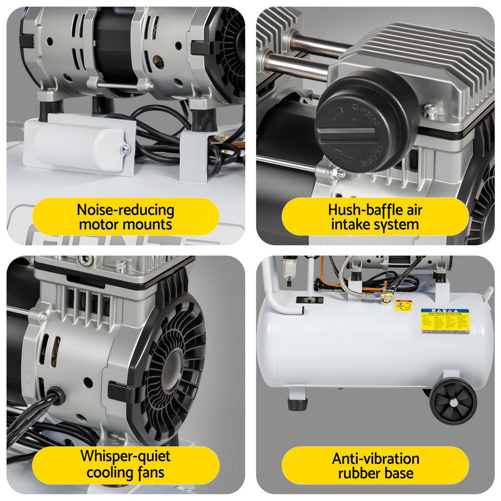 Giantz 30L Air Compressor Quiet 0.75HP Oil-Free Portable Tyre Inflator 40L/Min AC-30L-N-XL-WHT