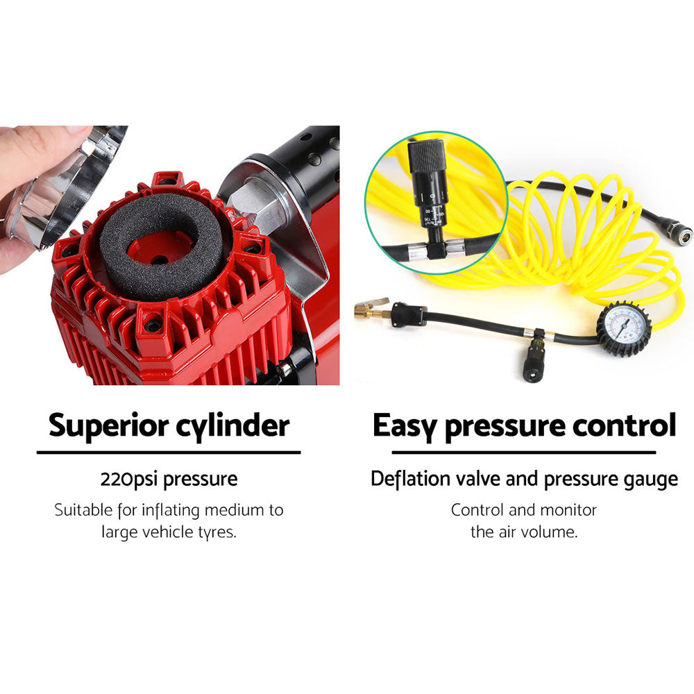 Giantz Air Compressor 12V 4x4 Tyre 320L/min Deflator Inflator Car Truck Portable AC-320L-RD