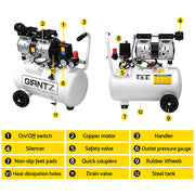 Giantz 24L Air Compressor 40 L/min 115psi Oil-Free Electric Portable Inflator AC-40L-XL-WHT