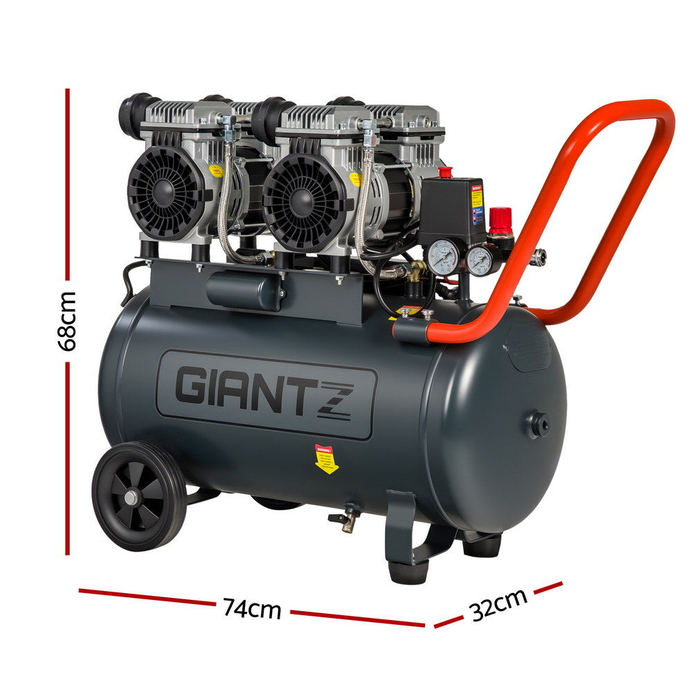 Giantz 50L Air Compressor Quiet 3.0HP Oil-Free Portable Tyre Inflator 200L/Min AC-50L-N-XL-GY