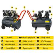 Giantz 50L Air Compressor Quiet 3.0HP Oil-Free Portable Tyre Inflator 200L/Min AC-50L-N-XL-GY