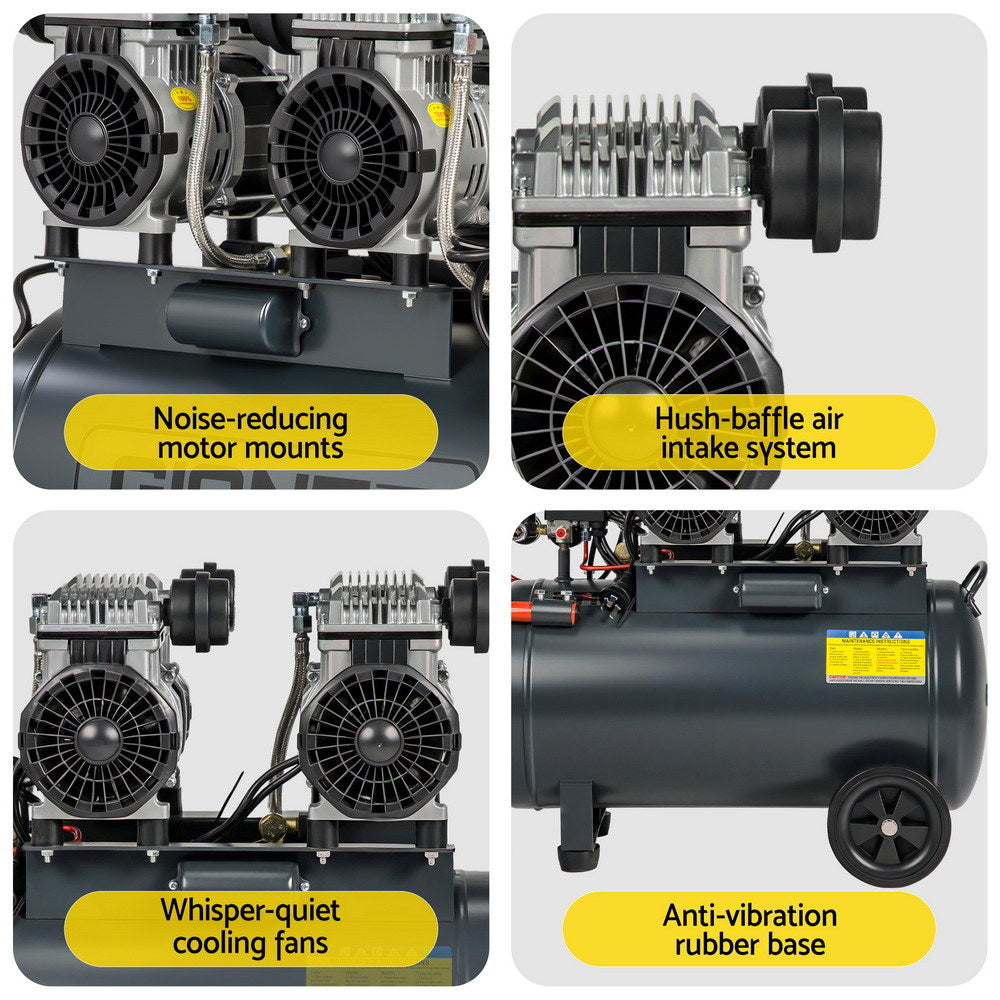 Giantz 50L Air Compressor Quiet 3.0HP Oil-Free Portable Tyre Inflator 200L/Min AC-50L-N-XL-GY
