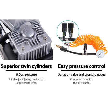 Giantz Air Compressor 12V 4x4 Tyre 85L/min Deflator Inflator Car Truck Portable AC-85L-SL