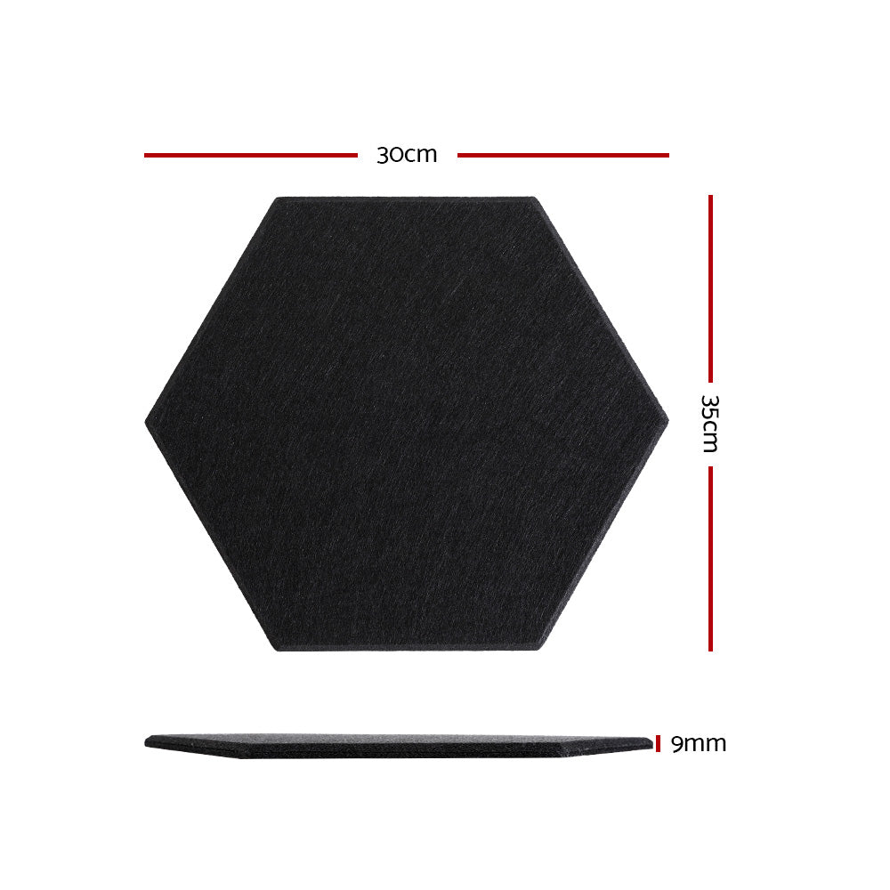 Alpha Acoustic Foam 12pcs 35x30x0.9cm Soundproof Absorption Panel Adhesive Black AF-HEX-12-BK