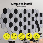 Alpha Acoustic Foam 12pcs 35x30x0.9cm Soundproof Absorption Panel Adhesive Grey AF-HEX-12-GR