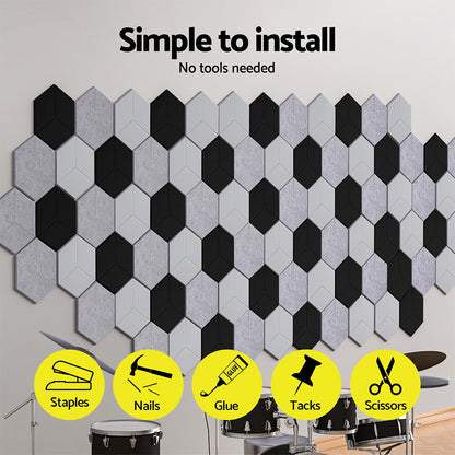 Alpha Acoustic Foam 12pcs 35x30x0.9cm Soundproof Absorption Panel Adhesive Grey AF-HEX-12-GR