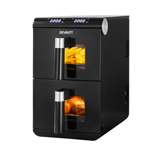 Devanti Air Fryer Oven 11L Dual Zone Fryers AF-K-11L-BK