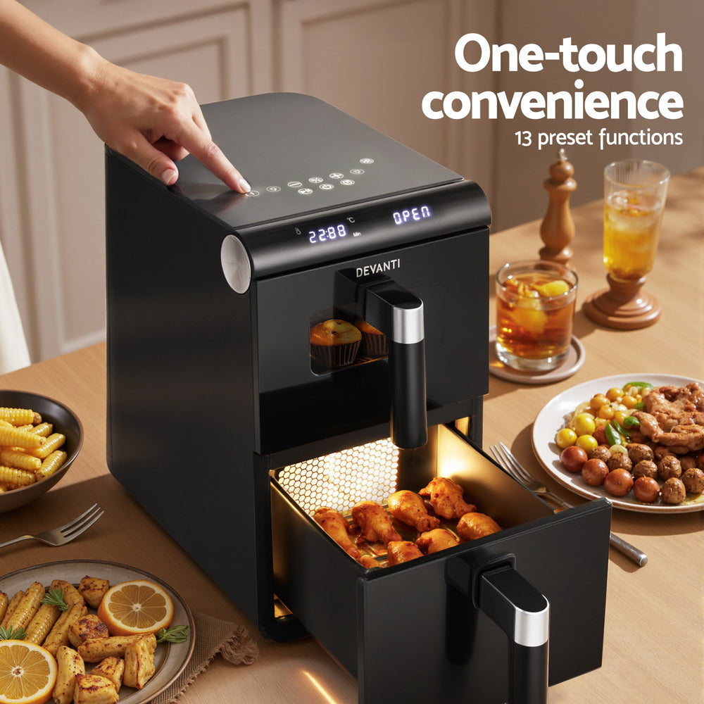 Devanti Air Fryer Oven 11L Dual Zone Fryers AF-K-11L-BK