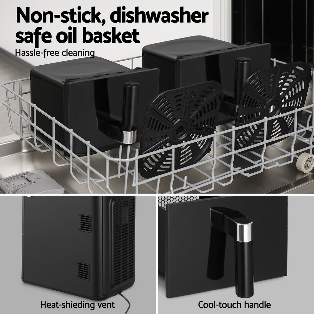 Devanti Air Fryer Oven 11L Dual Zone Fryers AF-K-11L-BK