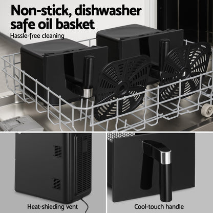 Devanti Air Fryer Oven 11L Dual Zone Fryers AF-K-11L-BK