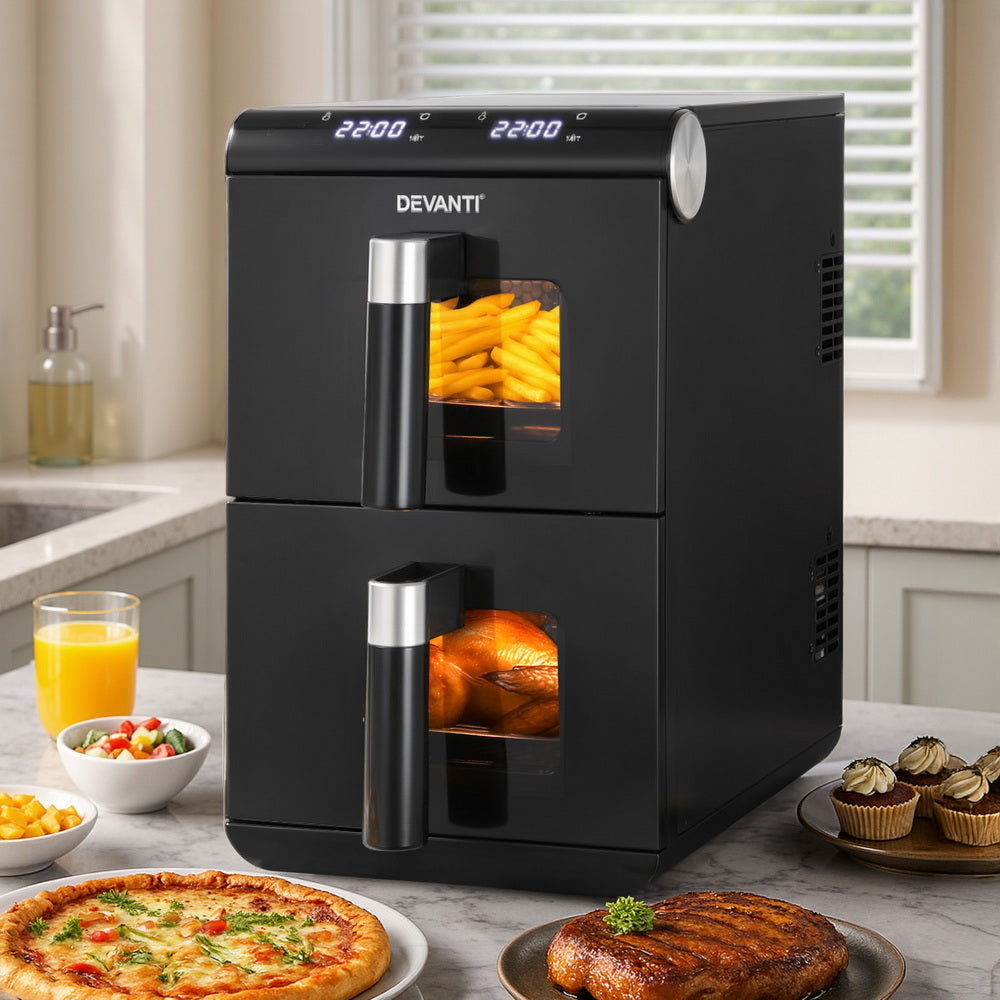 Devanti Air Fryer Oven 11L Dual Zone Fryers AF-K-11L-BK