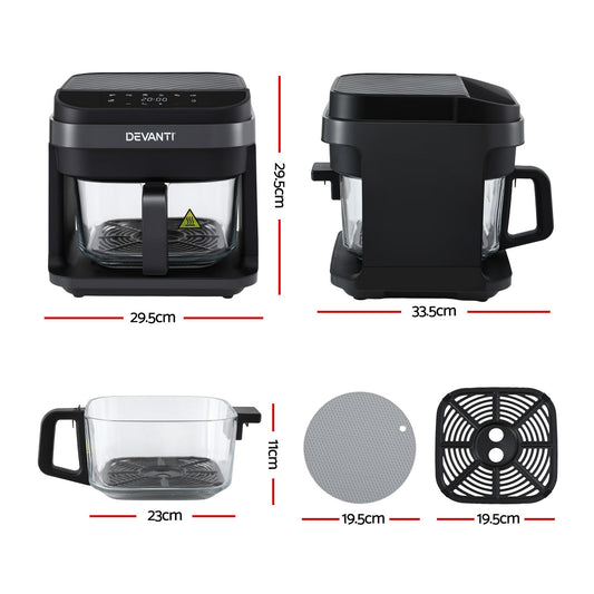 Devanti Air Fryer 5.5L Touch Control Electric Cooker 1200W Black AF-K-F-39TX-GLS-BK