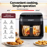 Devanti Air Fryer 5.5L Touch Control Electric Cooker 1200W Black AF-K-F-39TX-GLS-BK