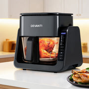 Devanti 2-IN-1 Air Fryer 5.5L Dual Zone Fryers Electric Cooker with Top BBQ Grill & Bot AF-K-F-538T-GLS-BK
