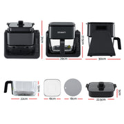 Devanti 2-IN-1 Air Fryer 5.5L Dual Zone Fryers Electric Cooker with Top BBQ Grill & Bot AF-K-F-538T-GLS-BK