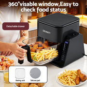 Devanti 2-IN-1 Air Fryer 5.5L Dual Zone Fryers Electric Cooker with Top BBQ Grill & Bot AF-K-F-538T-GLS-BK