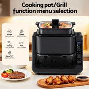 Devanti 2-IN-1 Air Fryer 5.5L Dual Zone Fryers Electric Cooker with Top BBQ Grill & Bot AF-K-F-538T-GLS-BK