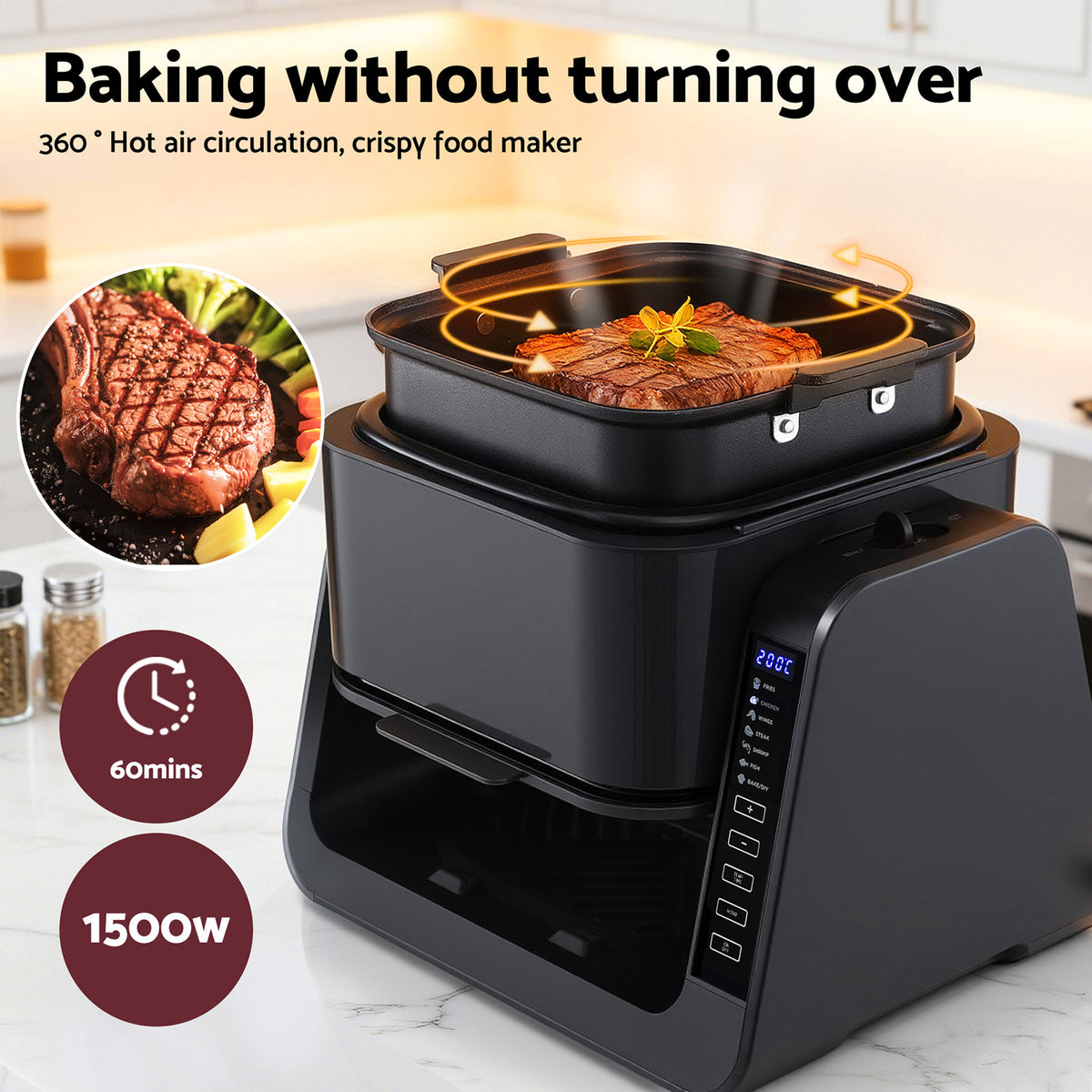 Devanti 2-IN-1 Air Fryer 5.5L Dual Zone Fryers Electric Cooker with Top BBQ Grill & Bot AF-K-F-538T-GLS-BK