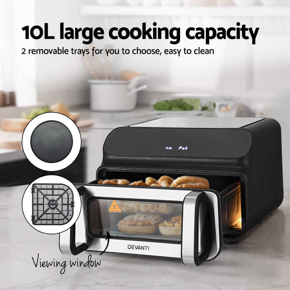 Devanti Air Fryer 10L LCD Kitchen Oven AF-K-G-10L-BK-SS