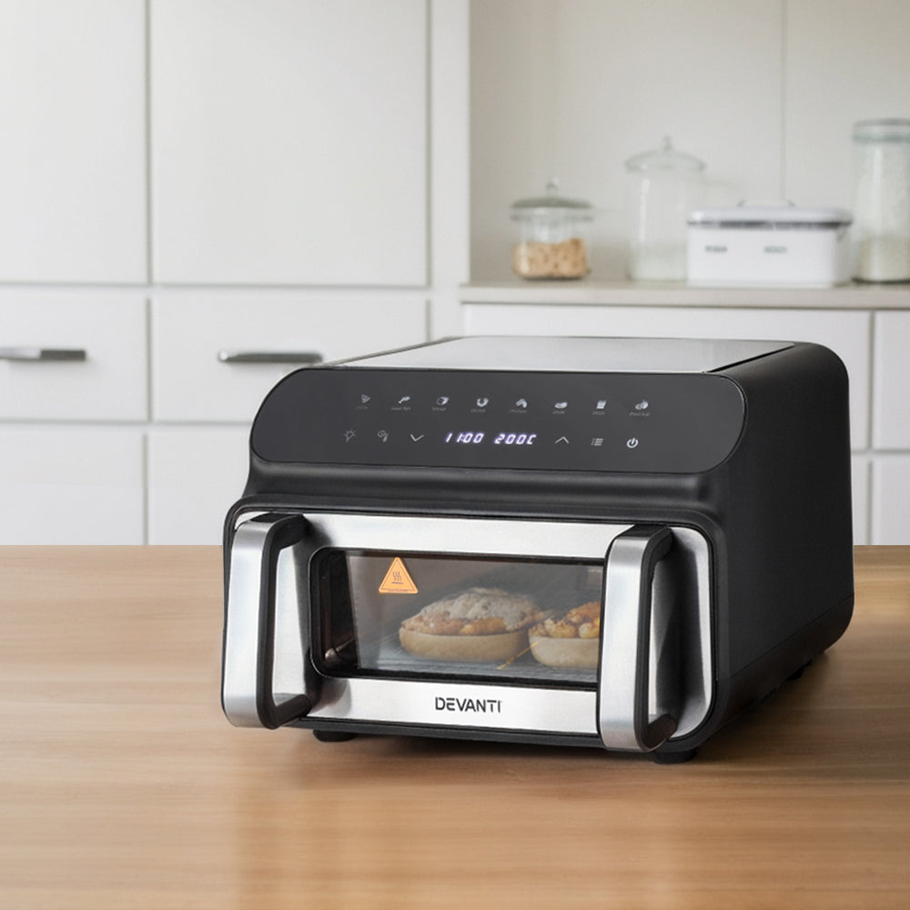 Devanti Air Fryer 10L LCD Kitchen Oven AF-K-G-10L-BK-SS
