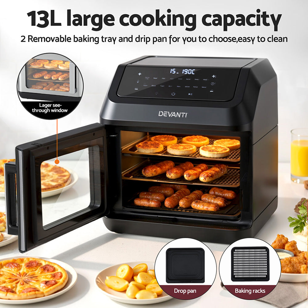 Devanti Air Fryer 13L LCD Fryers Oven AF-K-G-13L-BK
