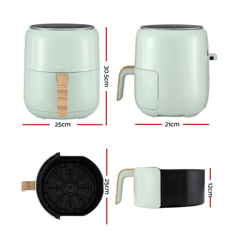 Devanti 5L Air Fryer Touch Control 1700W Green AF-K-G-5L-BU