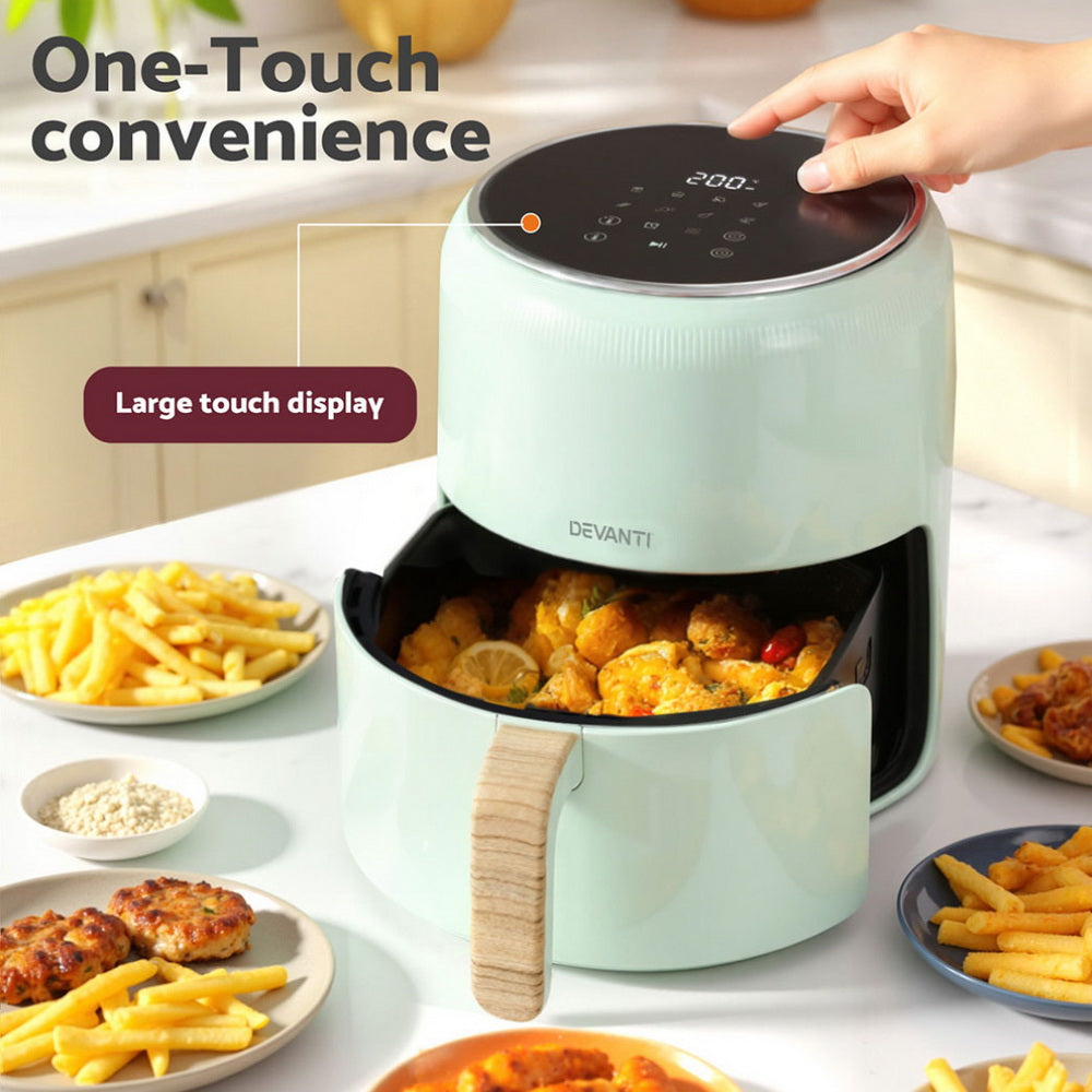 Devanti 5L Air Fryer Touch Control 1700W Green AF-K-G-5L-BU