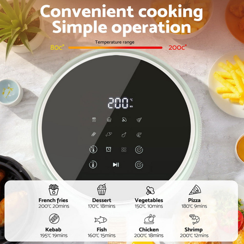 Devanti 5L Air Fryer Touch Control 1700W Green AF-K-G-5L-BU