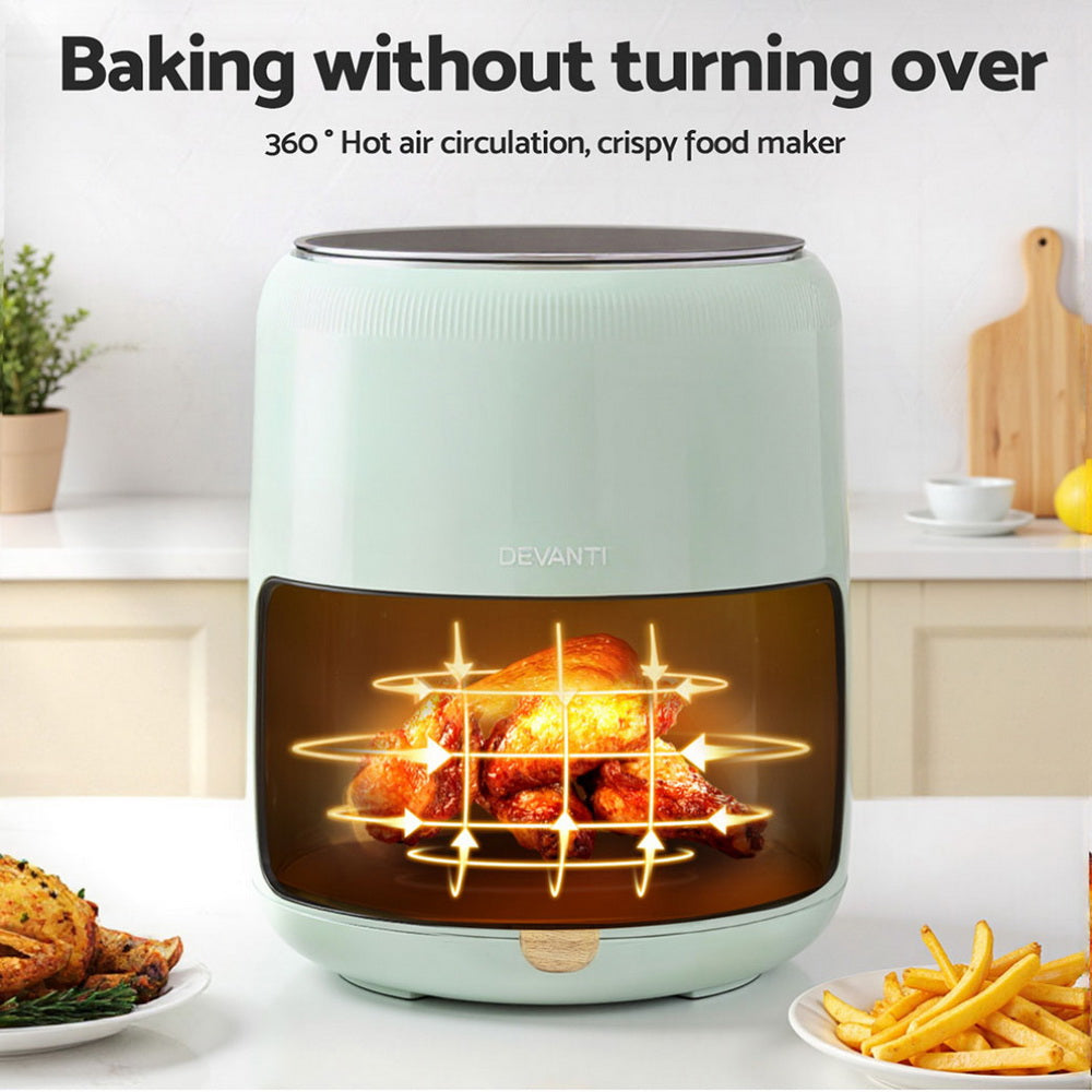 Devanti 5L Air Fryer Touch Control 1700W Green AF-K-G-5L-BU