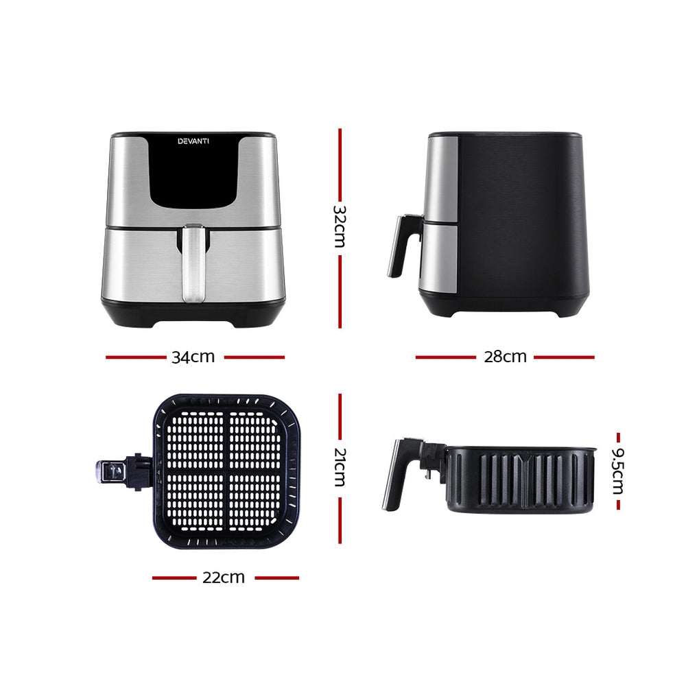 Devanti Air Fryer 7L LCD Fryers Stainless Steel AF-K-G-5T6-SS