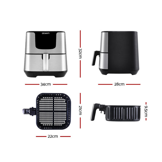 Devanti Air Fryer 7L LCD Fryers Stainless Steel AF-K-G-5T6-SS