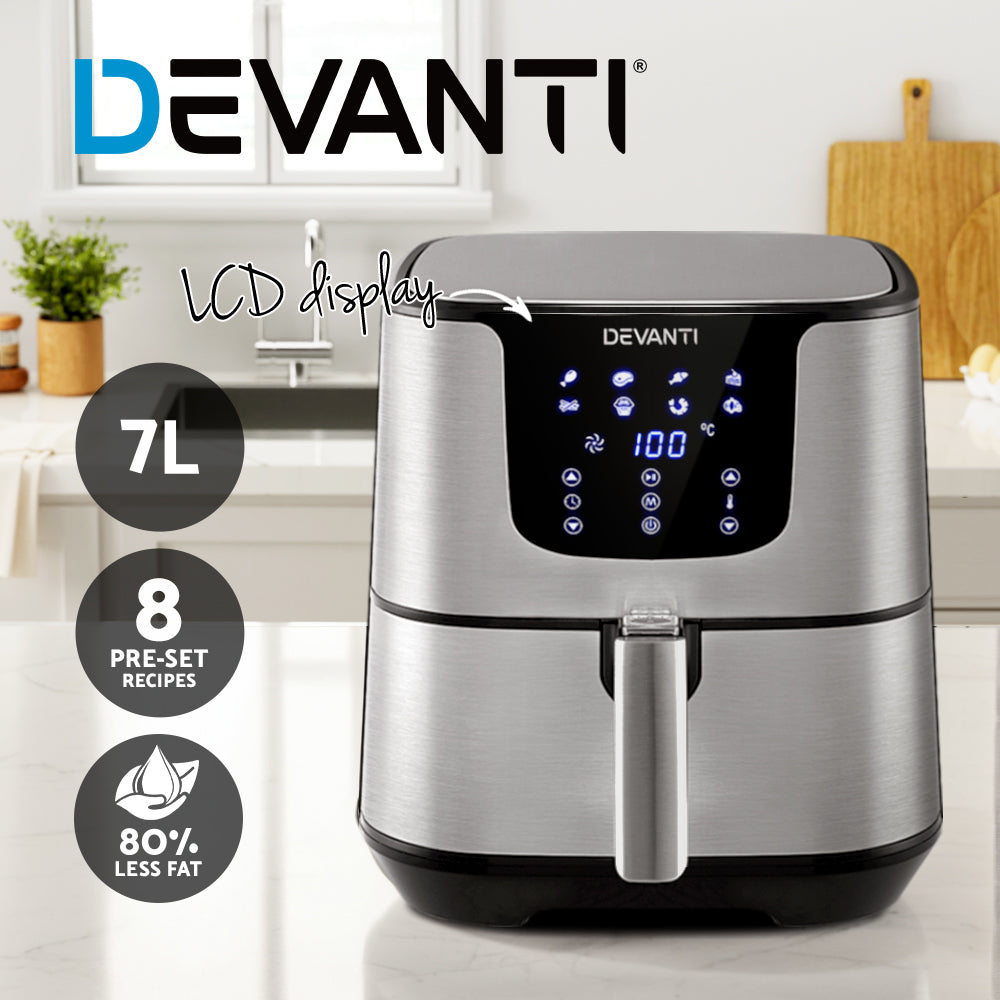 Devanti Air Fryer 7L LCD Fryers Stainless Steel AF-K-G-5T6-SS